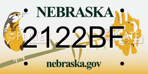 2122BF Nebraska License Plate