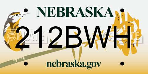 212BWH Nebraska License Plate