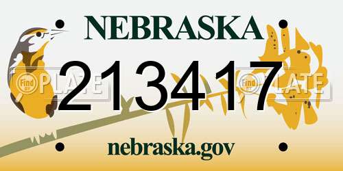 213417 Nebraska License Plate