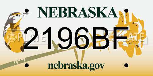 2196BF Nebraska License Plate