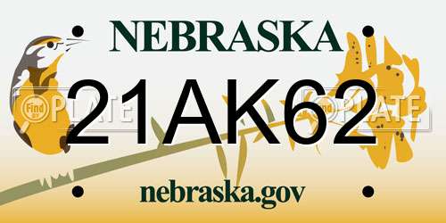 21AK62 Nebraska License Plate
