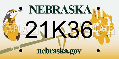 21K36 Nebraska License Plate