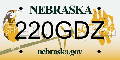220GDZ Nebraska License Plate