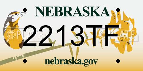 2213TF Nebraska License Plate