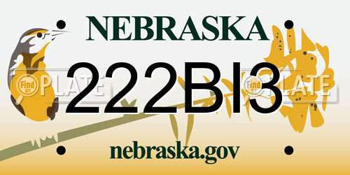222BI3 Nebraska License Plate