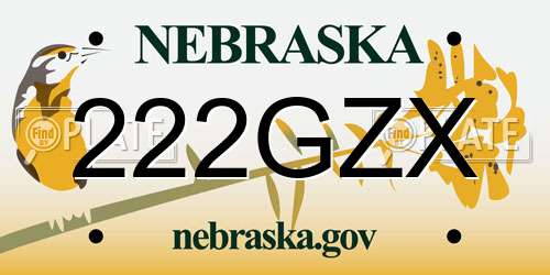 222GZX Nebraska License Plate