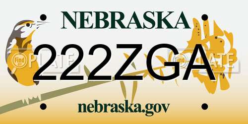 222ZGA Nebraska License Plate