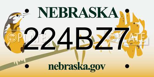 224BZ7 Nebraska License Plate
