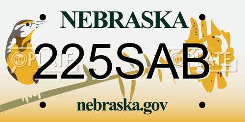 225SAB Nebraska License Plate