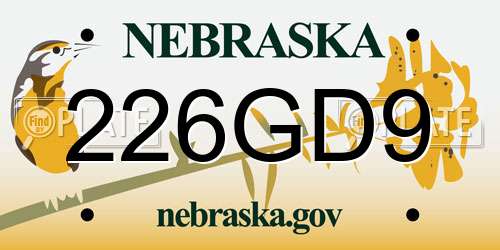 226GD9 Nebraska License Plate