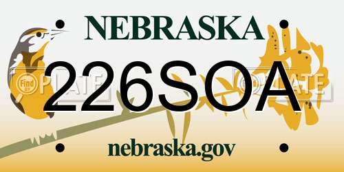 226SOA Nebraska License Plate