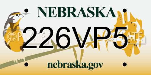 226VP5 Nebraska License Plate