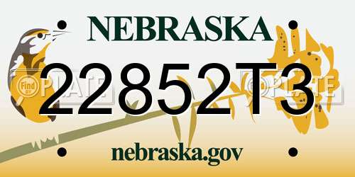22852T3 Nebraska License Plate