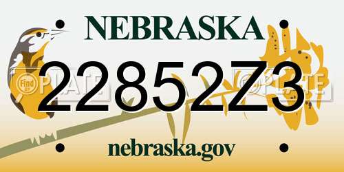 22852Z3 Nebraska License Plate