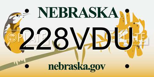 228VDU Nebraska License Plate