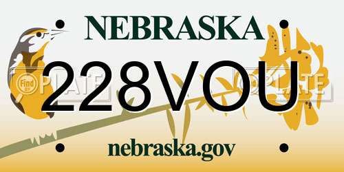 228VOU Nebraska License Plate