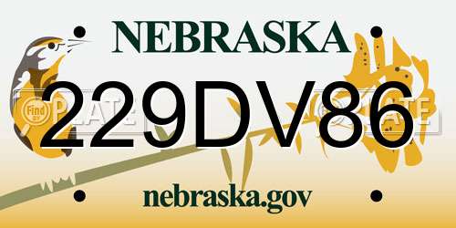 229DV86 Nebraska License Plate