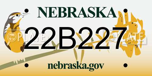 22B227 Nebraska License Plate