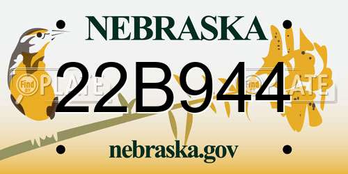 22B944 Nebraska License Plate