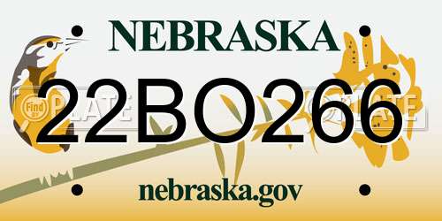 22BO266 Nebraska License Plate