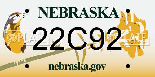 22C92 Nebraska License Plate