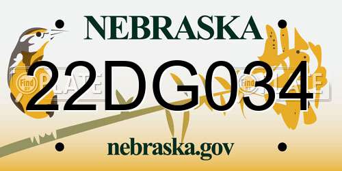 22DG034 Nebraska License Plate