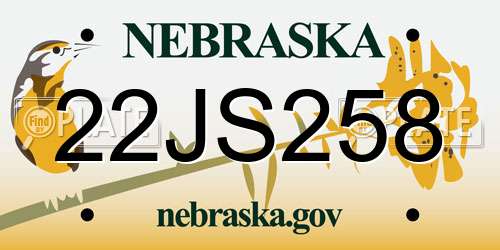 22JS258 Nebraska License Plate