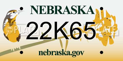 22K65 Nebraska License Plate