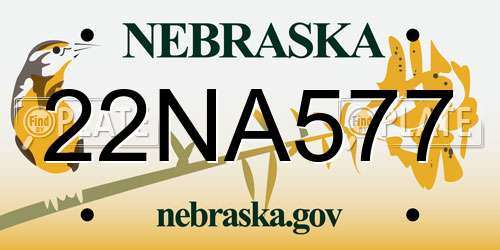 22NA577 Nebraska License Plate
