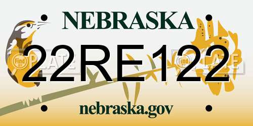 22RE122 Nebraska License Plate