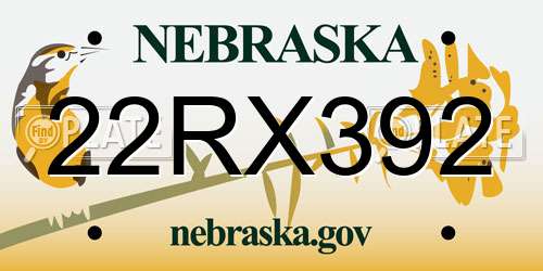 22RX392 Nebraska License Plate