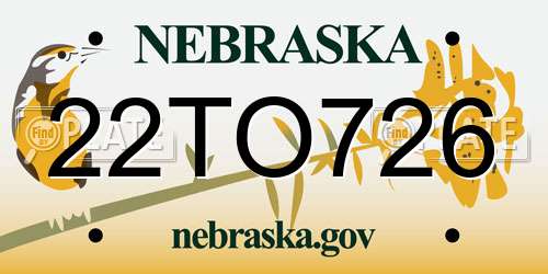 22TO726 Nebraska License Plate