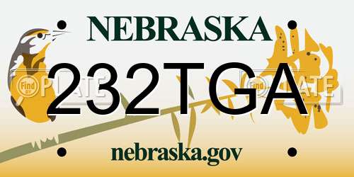 232TGA Nebraska License Plate