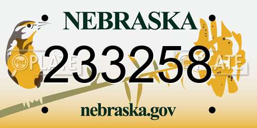 233258 Nebraska License Plate