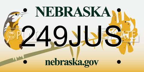 249JUS Nebraska License Plate