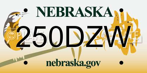 250DZW Nebraska License Plate