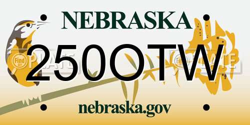 250OTW Nebraska License Plate