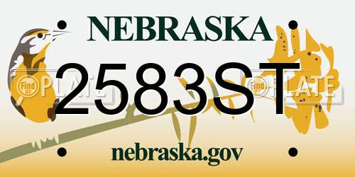 2583ST Nebraska License Plate