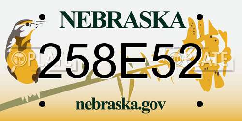 258E52 Nebraska License Plate