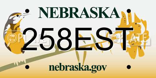 258EST Nebraska License Plate