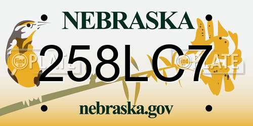258LC7 Nebraska License Plate