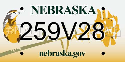 259V28 Nebraska License Plate