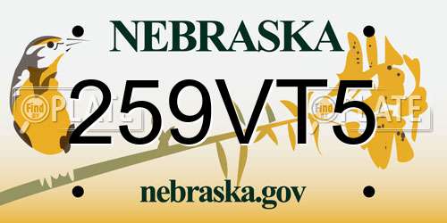259VT5 Nebraska License Plate