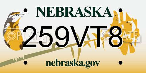 259VT8 Nebraska License Plate