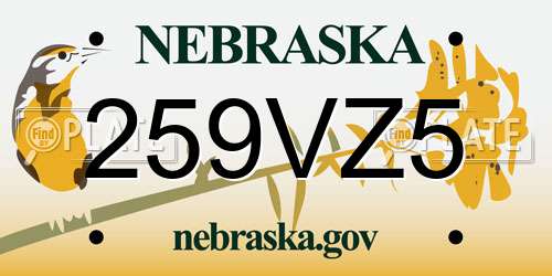 259VZ5 Nebraska License Plate