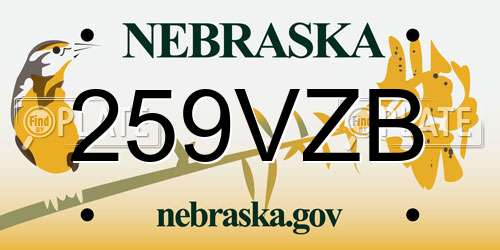 259VZB Nebraska License Plate