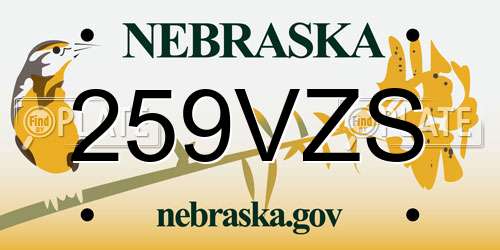 259VZS Nebraska License Plate