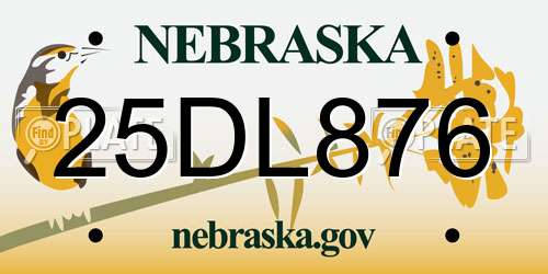 25DL876 Nebraska License Plate