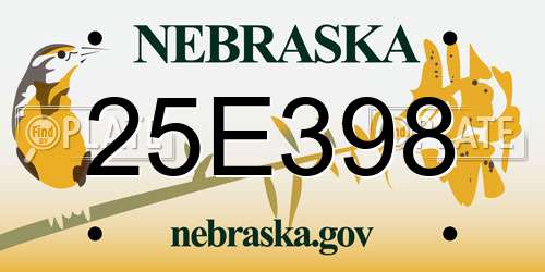 25E398 Nebraska License Plate