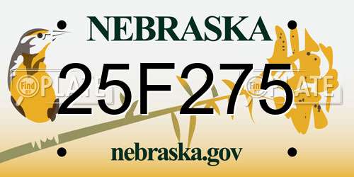 25F275 Nebraska License Plate